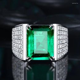 Cluster Rings Real S925 Sterling Silver Inlaid Diamond Grandmother Emerald Ring Men's Luxury Delicate Wedding Jewelry Gift