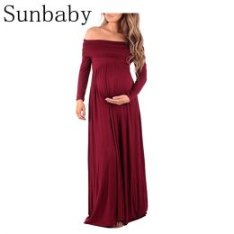Dresses 2021 Winter Fashion Brief style Long sleeve Shoulderless Long maternity dresses photography clothes for pregnant women