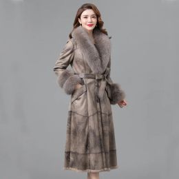 Necklaces Zdfurs*2021 Double Face Rabbit Fur Coat Long Women Winter Fur Clothing Kneelength Fox Fur Collar Cuffs Slim Overcoats Female