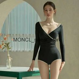 Women's Swimwear Sexy Long Sleeves One Piece Swimsuit Women Solid Black Open Back Monokini Backless Strappy Bathing Suit Push Up PleatedH2422088