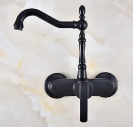 Bathroom Sink Faucets Black Oil Rubbed Brass Swivel Kitchen Faucet Wall Mounted Basin Mixer Single Handle Tap Nf846S