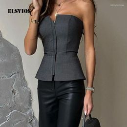 Women's Blouses Spring Summer Sexy Off-shoulder Sleeveless Slim INS Fashion Solid Colour Zipper Cardigans Elegant Cropped Tank Tops