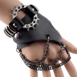 Bracelets Harajuku Rivet Leather Bracelet Punk Men Chains Wide Bangle Spike Gothic Women Bracelet Steampunk PU Leather Bangle Fashion Gift