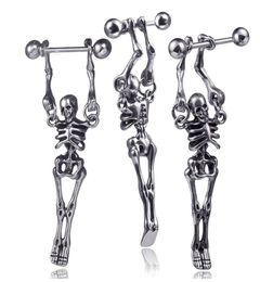 Skeleton Dangle Earrings 316L Stainless Steel Skull Ear Bar Piercing Jewellery For Salon and Piercing Supplies6130196