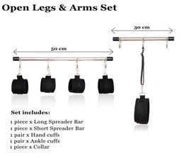 Open Legs Arms Double Spreader Bar Hand Cuffs Set Fetish Bondage Restraints Sex Handcuffs with Collar Sex Toys for Couples4928606