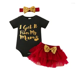 Clothing Sets Baby Girls Birthday Outfits Short Sleeve Romper Tulle Skirt Shorts Headband Set Infant Clothes