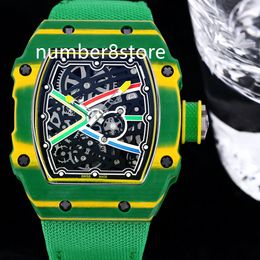 67-02 High Jump Carbon TPT Mens Watch Automatic Luxury Ultrathin Wristwatch Sapphire Crystal Green Tonneau Designer Watches Waterproof