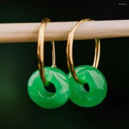 Dangle Earrings Natural Lucky Green Jadeite Jade Ring Eardrop Mother's Day Ear Stud