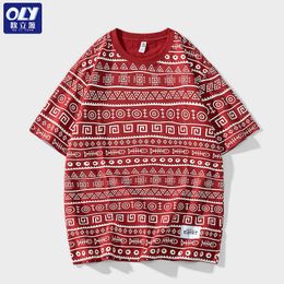 Couple American Loose Cotton Short Sleeved T-shirt Summer Fashion Brand Instagram Full Print Casual Bottom