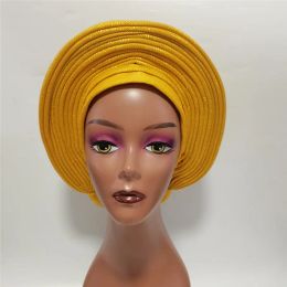 Masks Nice African Turban Cap Plain Colours On Top Nigeria Head Wrap Women Cap Nigerian Auto Hat Already Made Hot Selling 1 Pcs/pack