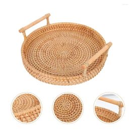 Dinnerware Sets Rattan Round Tray Trays For Coffee Table Woven Wicker Decor Bathroom Hamper Boho Fruit