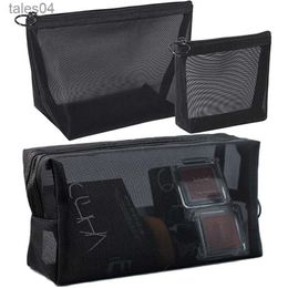 Cosmetic Bags Black Mesh Makeup Bag Women Transparent Cosmetic Bag Small Large Portable Storage Bags Travel Toiletries Towel Organiser Pouch YQ240220