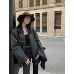 Women's Suits Striped Vintage Suit Jacket 2024 Autumn And Winter High Sense Casual Niche Loose Retro Office Lady Blazer Top