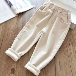 Trousers Winter Kids Corduroy Velvet Pants For Girls Elasitc Waist Casual Warm Toddler Baby Thin Fleece Pant Fits 2-12Years