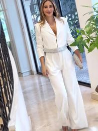 Women's Two Piece Pants 2024 Spring White Pant 2 Sets Women Lapel Collar V Neck Long Sleeve Top And Wide Leg Set Lady Matching