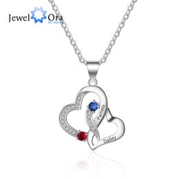 Pendants JewelOra Personalized Engraved Pendant Necklaces for Women Customized 2 Birthstones Intertwined Heart Necklace Wedding Jewelry
