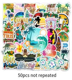 Stickers 50 Pcs Beach Scenery Waterproof Vinyl Decals for Water Bottles Bicycle Laptop Luggage Computer Mobile Phone Skateboard Bi6506695