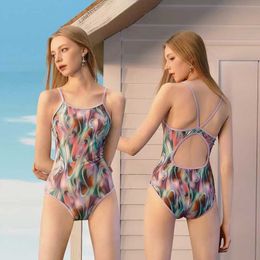 One Piece Swimsuit Sexy Swimwear Women Bathing Suit Summer Beach Wear Tie Dye Print Beach Monokini A888