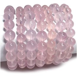 Bangles Veemake Natural Clear Pink Rose Quartz Crystal Bracelets Round Loose Beads 08023