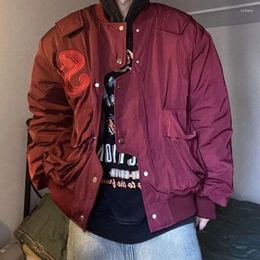 Men's Jackets Wine Red Pilot Jacket Spring Irregular Single Breasted Coat Vintage American S-star Baseball Couple College Outwear