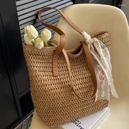 Waist Bags Summer Simplicity Woven Large Capacity Tote 2024 Women's Fashion Straw Seaside Holiday One-Shoulder Bucket Bag