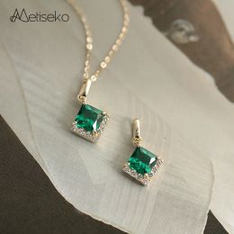 Necklaces Metiseko 925 Sterling Silver Plated 14k Gold Necklace for Women Geometric Shape Emerald Colour Pendant Choker Necklace for Party