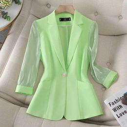 Women's Suits 2024 Women Blazer Jacket Spring Summer Fashion Mesh Three-quarter Sleeve Slim Thin Suit Ladies Casual All Match Tops