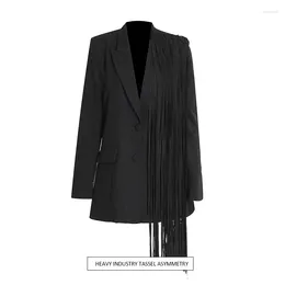 Women's Suits SuperAen Unique Design Heavy Industry Tassel Asymmetric Coat 2024 Autumn V-neck Long Sleeve Blazer