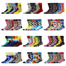 Men's Socks 5-6 Pairs High Quality Combed Cotton Men Women Happy Fashion Novelty Skateboard Crew Casual Funny For