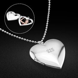 Pendants Creative Women's 925 Sterling Silver NecklaceHeart Photo Box Pendant Free Customized Photo Anniversary Gift Fine Jewelry