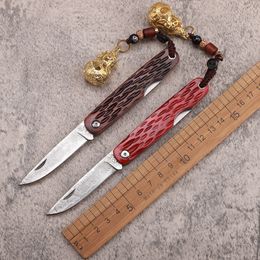 1Pcs New A2243 Damascus Folding Knife Damascus Steel Blade Cow Bone with Steel Sheet Handle Outdoor EDC Pocket Knives with Nylon Bag