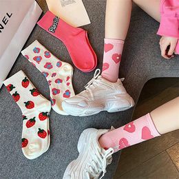 Women Socks Sweet Love Girl Cute Women's Middle Tube Spring Autumn Soft Breathable Trendy Cotton Casual Fashion Gift