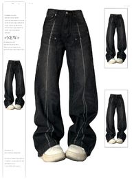 Women's Jeans Black Gothic Vintage Cowboy Pants Harajuku Oversize Wide Denim Trouser 90s Aesthetic Y2k 2000s Trashy Clothes 2024