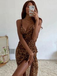 Dresses Leopard Print VNeck Sexy Bodycon Long Dress Women Lace Up Backless Summer Dresses Female Straps Party Beach Vestidos