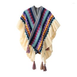 Scarves Knitted Plush Shawl Women Retro Ethnic Style Colorful Outerwear Warm Wrap Triangular Scarf Cape Clothing Accessories