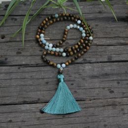 Necklaces 100% 8mm, 6mm, 4mm, Natural Beads, Tigers Eye, Aquamarine, JapaMala,Yoga Necklace, Spiritual Jewelry, Meditation, 108 Mala Bead