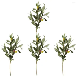 Decorative Flowers Olive Leaf Stems Simulated Branch With Fruit Encrypted Wedding Living Room Bedroom Dining Table 4pcs (3-pronged Branch)