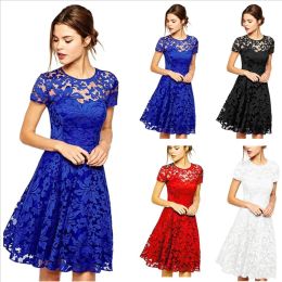 Dresses Summer Black Lace Sexy Evening Sun Dress 2023 Elegant Women White Hollow Out Oneck Ladies Dresses Party Club Dress Vestidos