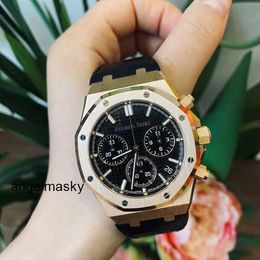 AP Watch Quartz Wrist Watch Timepiece Wristwatch Mens Watch Royal Oak Series 26240or Rose Gold Black Plate Belt Mens Fashion Leisure Business Sports Back Transparen