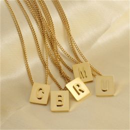 Necklaces 5pcs Initial Letter Pendant Necklaces for Men Charm Gold Colour Stainless Steel Letter Square Necklace For Women Alphabet Jewellery