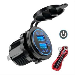 Quick Charge 3.0 Dual USB Car Charger Waterproof 12V/24V QC3.0 USB Fast Charger Socket Power Outlet with Touch Switch