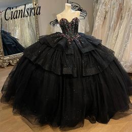 Black Princess Quinceanera Dresses Off Shoulder Lace Appliques Ball Gown Sweet 16 Dresses vestidos de 15 anos Custom Made