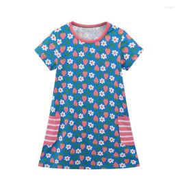 Girl Dresses Jumping Metres Arrival 2-7T Summer Princess Girls With Pockets Strawberry Print O-neck Kids Clothing Cotton Baby
