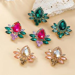 Stud Earrings Bohemia Geometric Flowers Fuchsia Green Crystals Earring Party Wedding Accessories