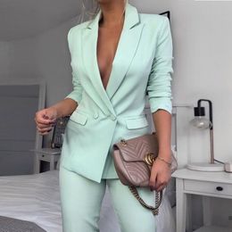 New Light Green Women Suits Lady Formal Business Office Tuxedos Mother Wedding Party Special Occasions Ladies Two-Piece Set Jacket Pants A42