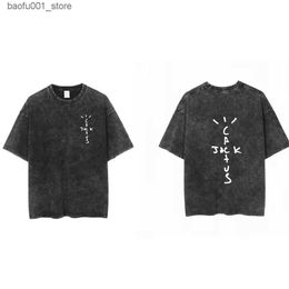 Men's T-Shirts Mens T Shirt Cactus Jack Heavy Weight 100% Cotton Washed Distressed Oversized Unisex Gothic Grunge High Street Punk Top Tees Q240220