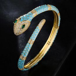 Bangles zlxgirl Fashion Colorful Enamel Snake Animal Bracelet & Bangle Jewellery For Woman Dubai Gold copper Bracelet Jewelry free ship