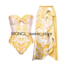 Women's Swimwear 2023 New 2PC Push Up Women Bikini Set Skirt Floral Printed Bikinis Strappy Bandage Brazilian Biquini Bathing SuitH24220