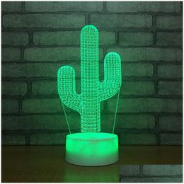 Night Lights Cactus Shape 3D Table Lamp Led Colour Changing Visual Illusion Usb Nightlight Plant Style For Kids Christmas Gifts Drop Dhfbm