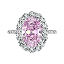 Cluster Rings Fashionable Egg Shaped Diamond Ring 8 12mm High Carbon Candy Pink 925 Silver European And American